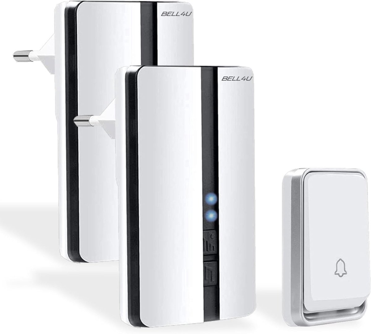 SnelShoppen - Draadloze deurbel set met 2 ontvangers, 51 melodieën, IP55 waterproof drukknop, geen batterijen nodig, 200 m bereik, LED flits, 4 volume