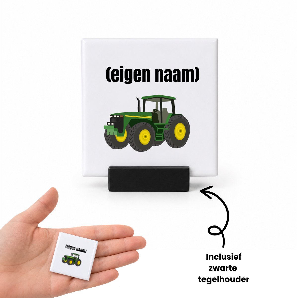 Hacebo Tractor tegeltje met tegelhouder - Boer - Boer of boerin - tegeltjes met tekst - met eigen naam - leuk cadeau voor iemand die op de boerderij werkt - cadeau - kado - spreuktegels - 4.8x4.8 CM Wit