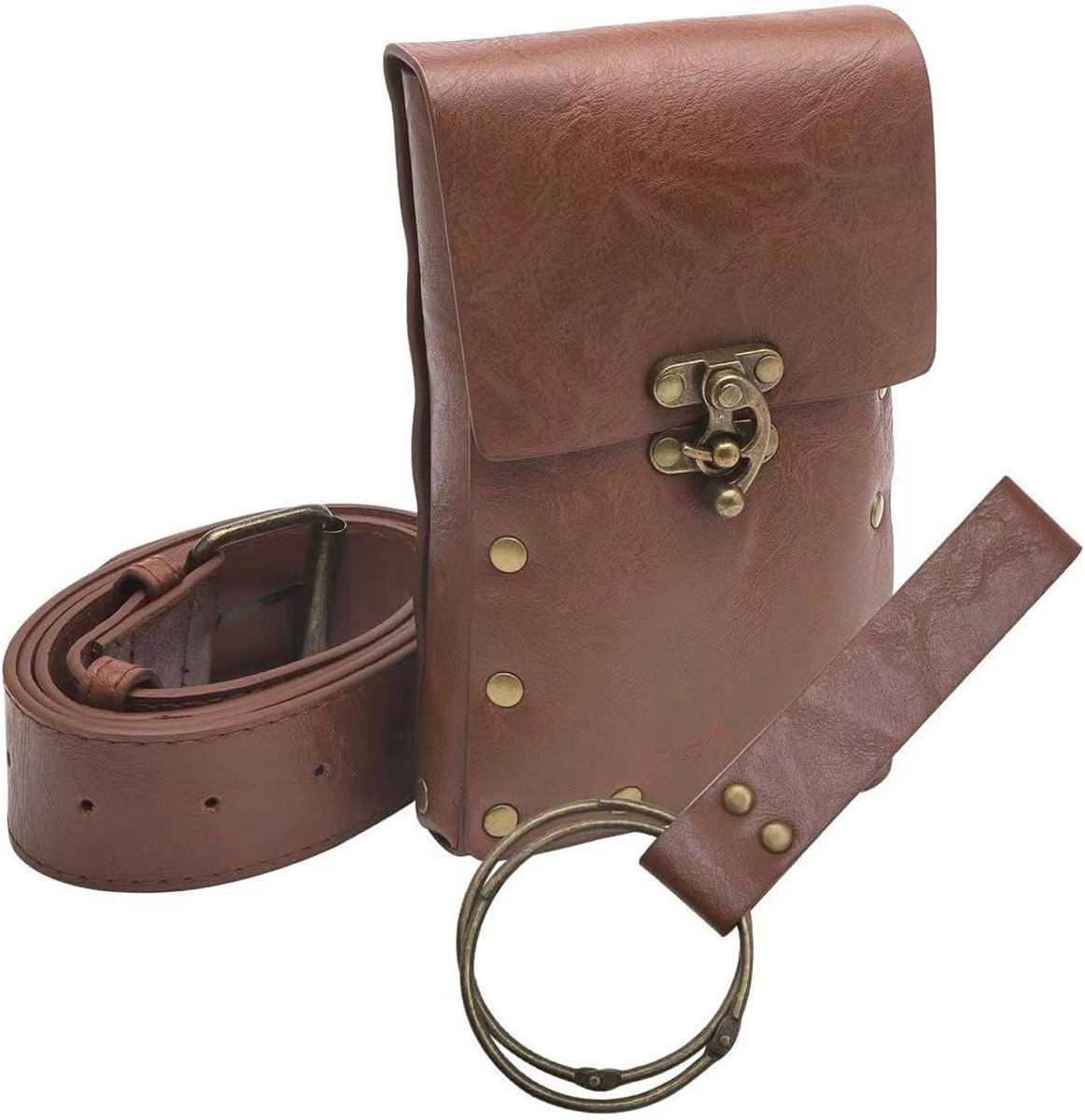 SnelShoppen - Middeleeuwse Damesriem Tas - Leren Renaissance Cosplay Bruine Heuptas - Waterdicht en Duurzaam - Perfect voor Feesten en Evenementen