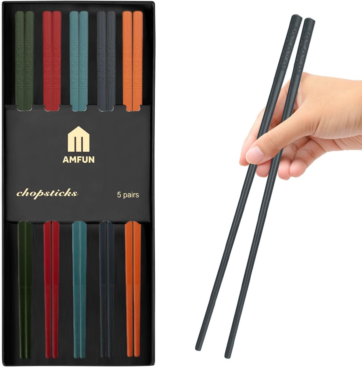 SnelShoppen - Set van 5 paar kleurrijke eetstokjes - Houten chopsticks voor sushi, ramen, noodles - Perfect voor feestjes, kinderen, keuken en meer!