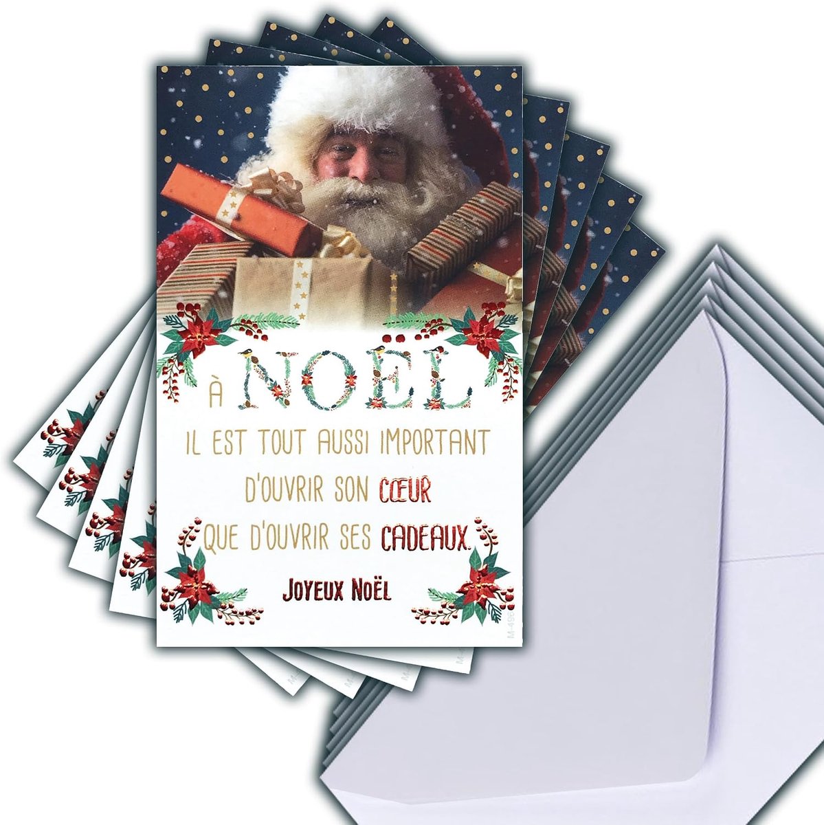 SnelShoppen - Set van 5 Kerstkaarten Merry Christmas Glanzend Rood + 5 Witte Enveloppen 14 x 9 cm - Santa Claus Magie Feestdagen Cadeaus voor Kinderen