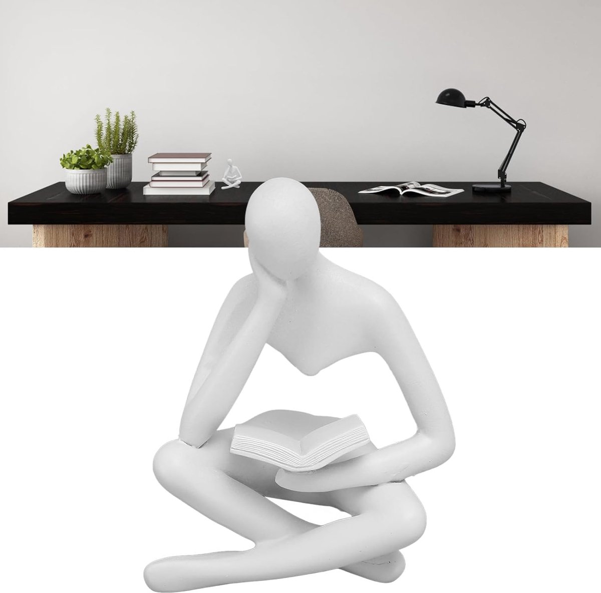 SnelShoppen - Home Decor Thinker Statue - Abstract Art Sculptuur - Resin Collectible Figurine - Moderne Decoratie voor Boekenplank - Wit