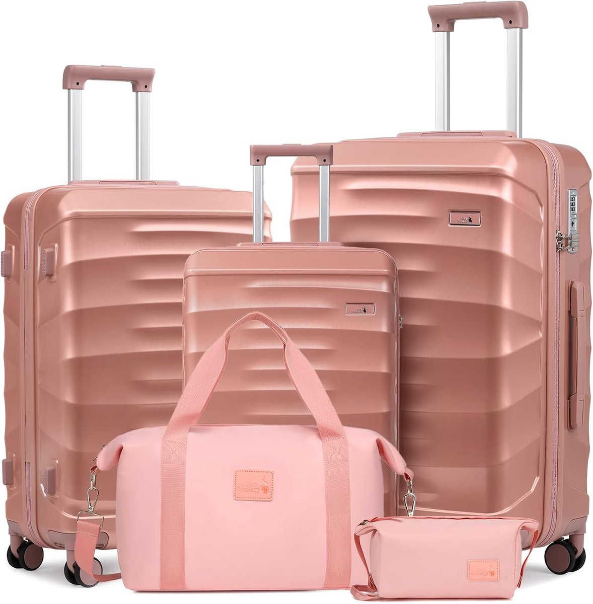 SnelShoppen - 5-delige Kofferset 20/24/28" ABS Reisbagage - Grote Capaciteit Trolley Handbagage met Reis- en Toilettas - TSA Slot - YKK Rits - 8 Spinn