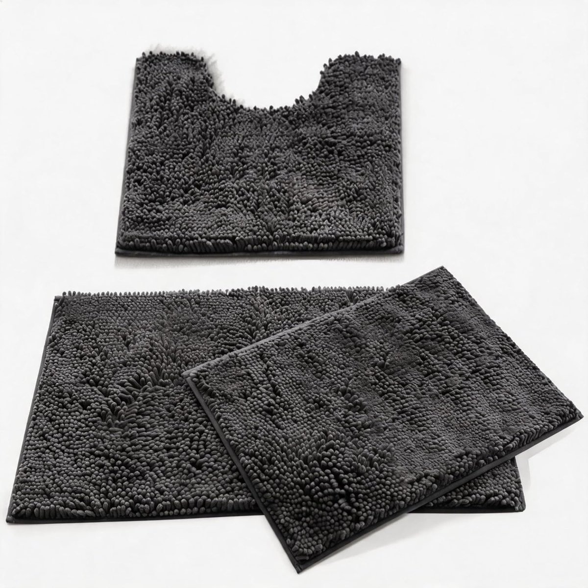 SnelShoppen - MEGAROOM Badmatten Set van 3 Donkergrijs Zacht Absorberend Sneldrogend Wasbaar Anti-slip voor Badkamer en Douche