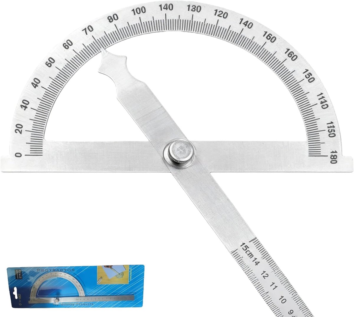 SnelShoppen - RVS Protractor 0-180°, Precisie Hoekmeter met Lockschroef en Liniaal, Graadmeter voor Timmerwerk, School, DIY, Schilderen en Tekeningen