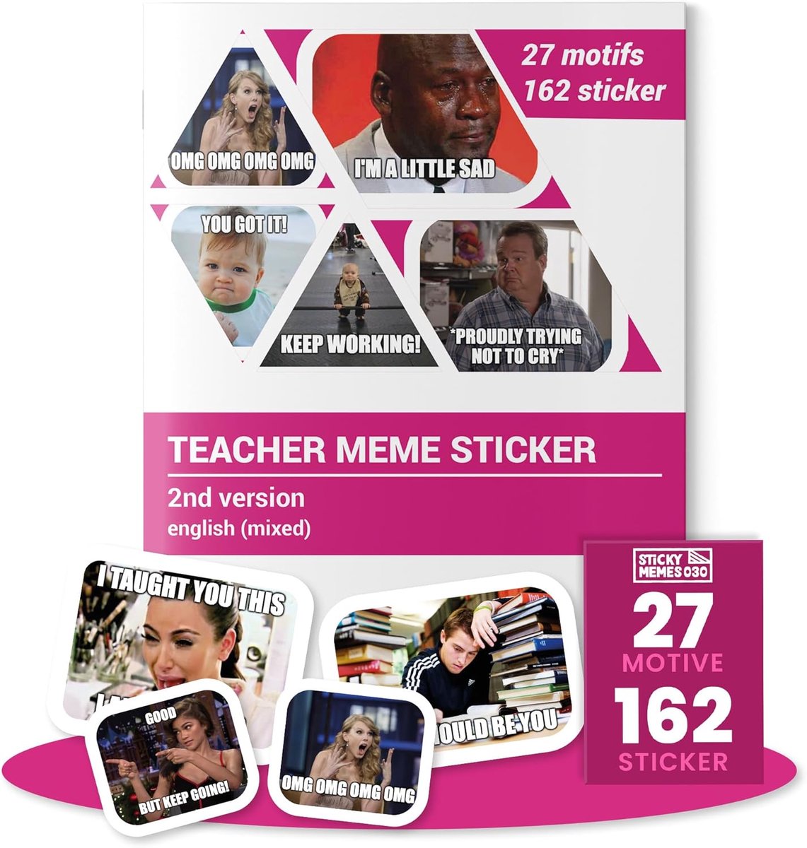 SnelShoppen - 162 Stuks Teacher Meme Stickers - Grappige Stickers voor Leraren, Boekmerken, Cadeau voor Leraren, Afscheid, 27 Motieven, Motivatie Stic