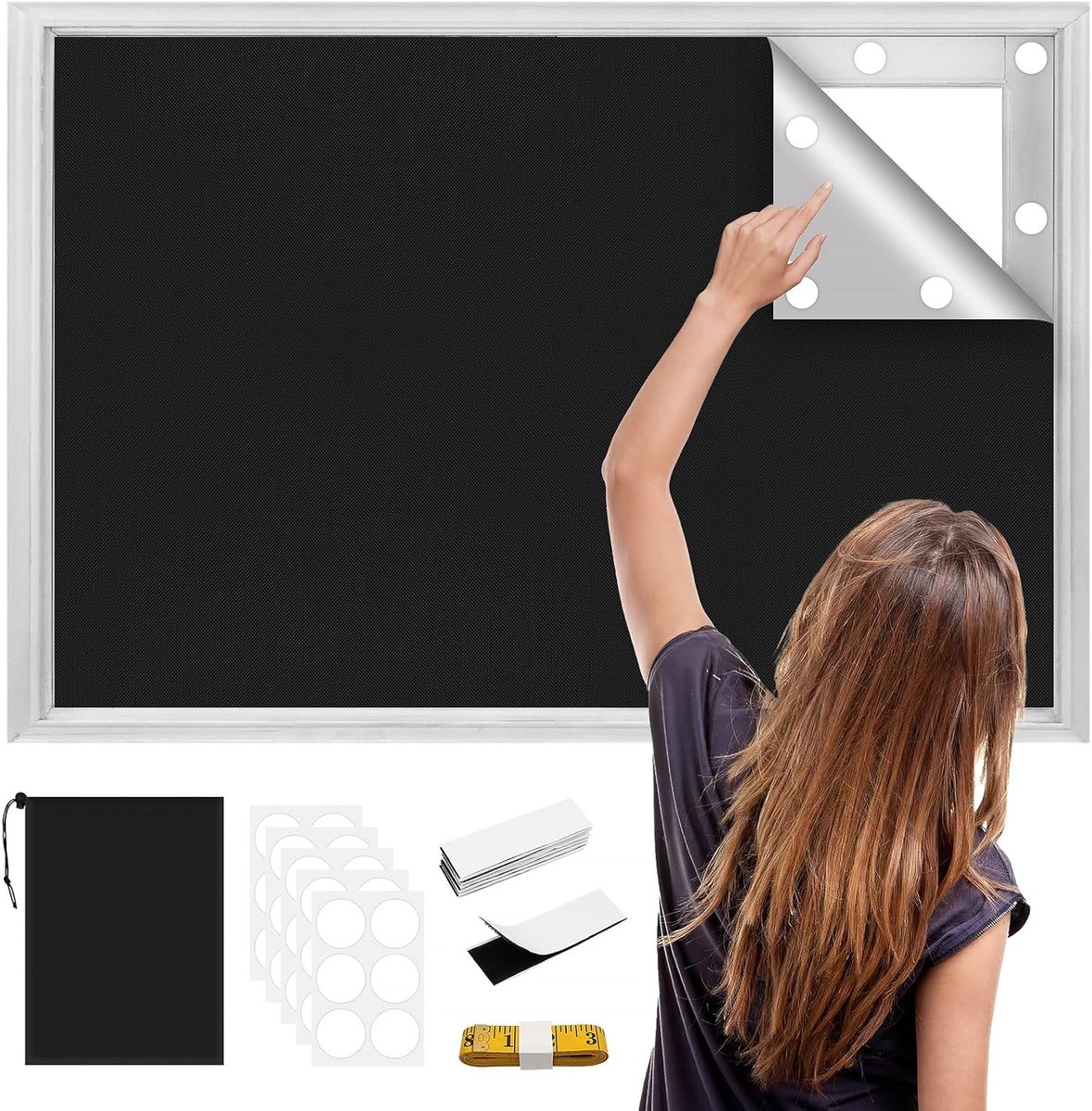 SnelShoppen - Blackout Rolgordijn Geen Boren 200 x 145 cm Draagbaar 100% Zwartout Stof voor Dakraam en Raam in Slaapkamer, Studentenhuis, Loft