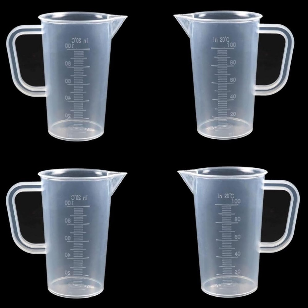 SnelShoppen - 100 ml Meetbeker Set van 4 Stukken, Transparante Plastic Maatbekers, Hittebestendig voor Laboratorium, Keuken, Bakken en Koken
