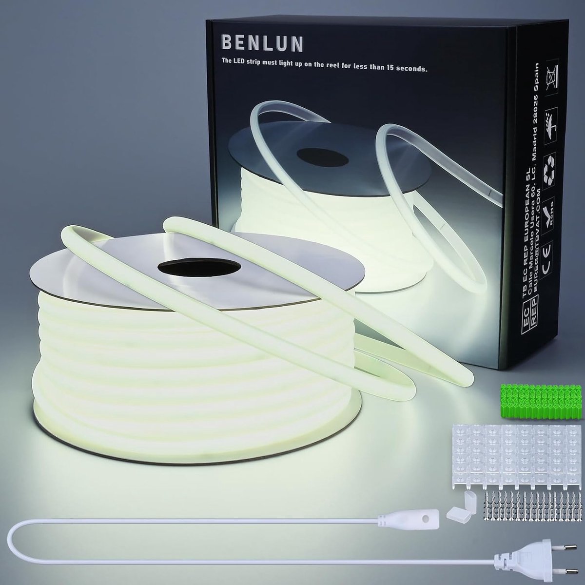 SnelShoppen - 30m COB LED Strip 6000K Cool White, Waterproof, 10W/m, Flexibel en Snijbaar, Perfect voor Tuin, Woonkamer, Slaapkamer, Commercieel Gebru