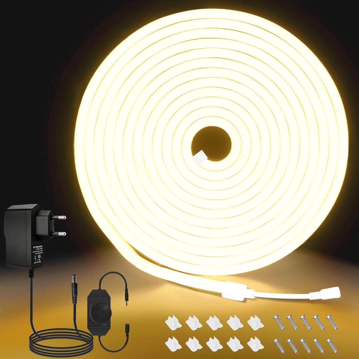 SnelShoppen - LED Strip 5 Meter Warm White 3000K, 360° Flexibele Neon LED Strip, IP65 Waterdichte Verlichting voor Buiten, Keuken, Interieur Decoratie