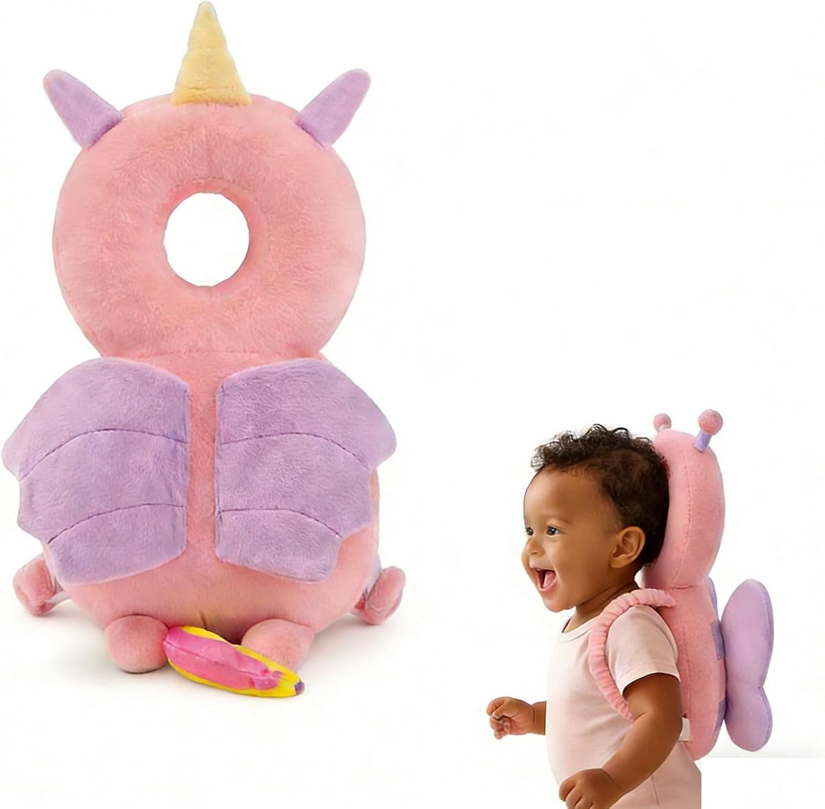 SnelShoppen - Newborn Pillow Baby Haarverlies Kussen voor Kinderen Leerzaam Lopen en Kruipen, Verstelbaar Veiligheidskussen, Roze, 19x6x33 cm