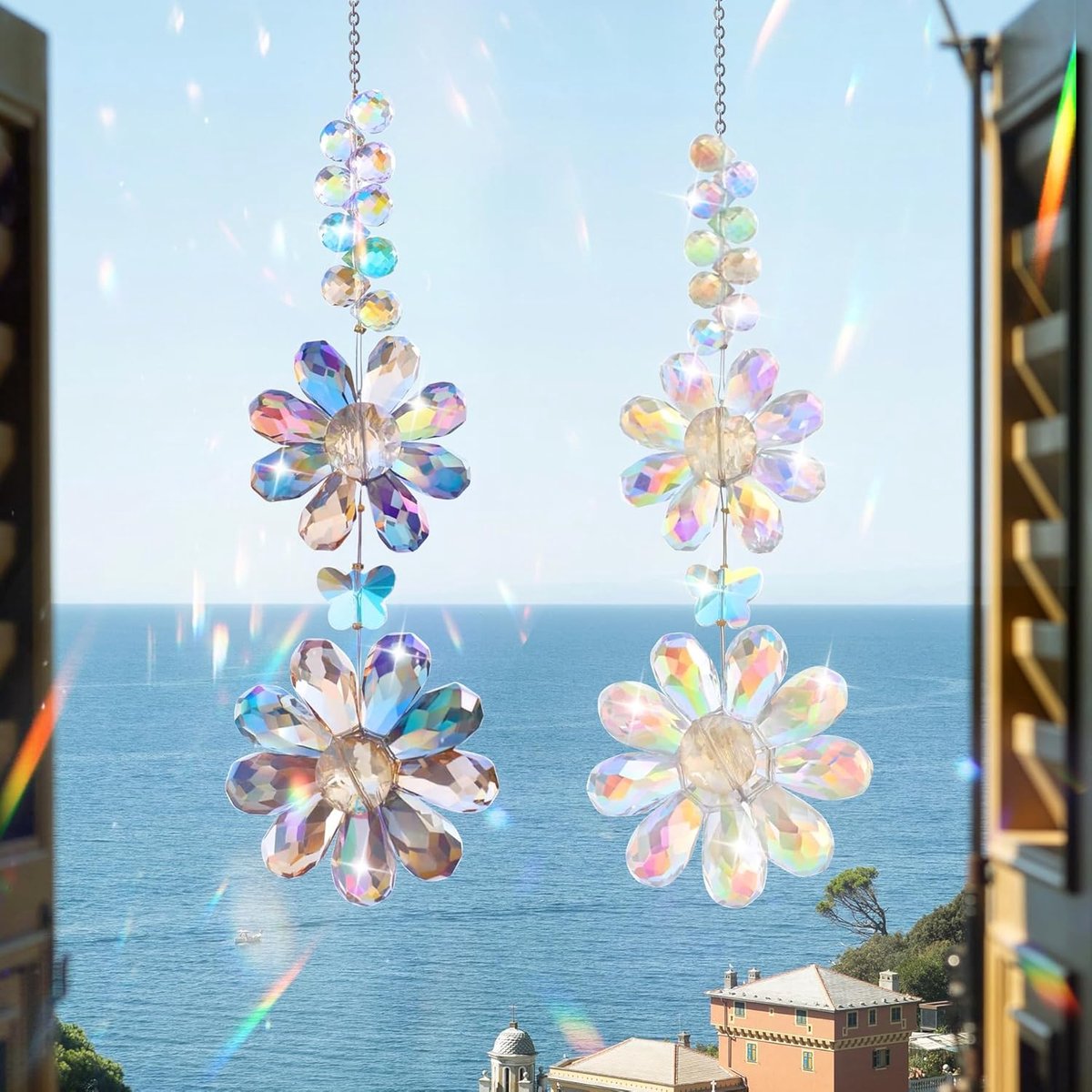SnelShoppen - Crystal Sun Catchers 2 Stuks - Hangende Glazen Zonnevanger - Prism Pendant - Regenboog Prism Decoratie voor Raam, Tuin, Bruiloft