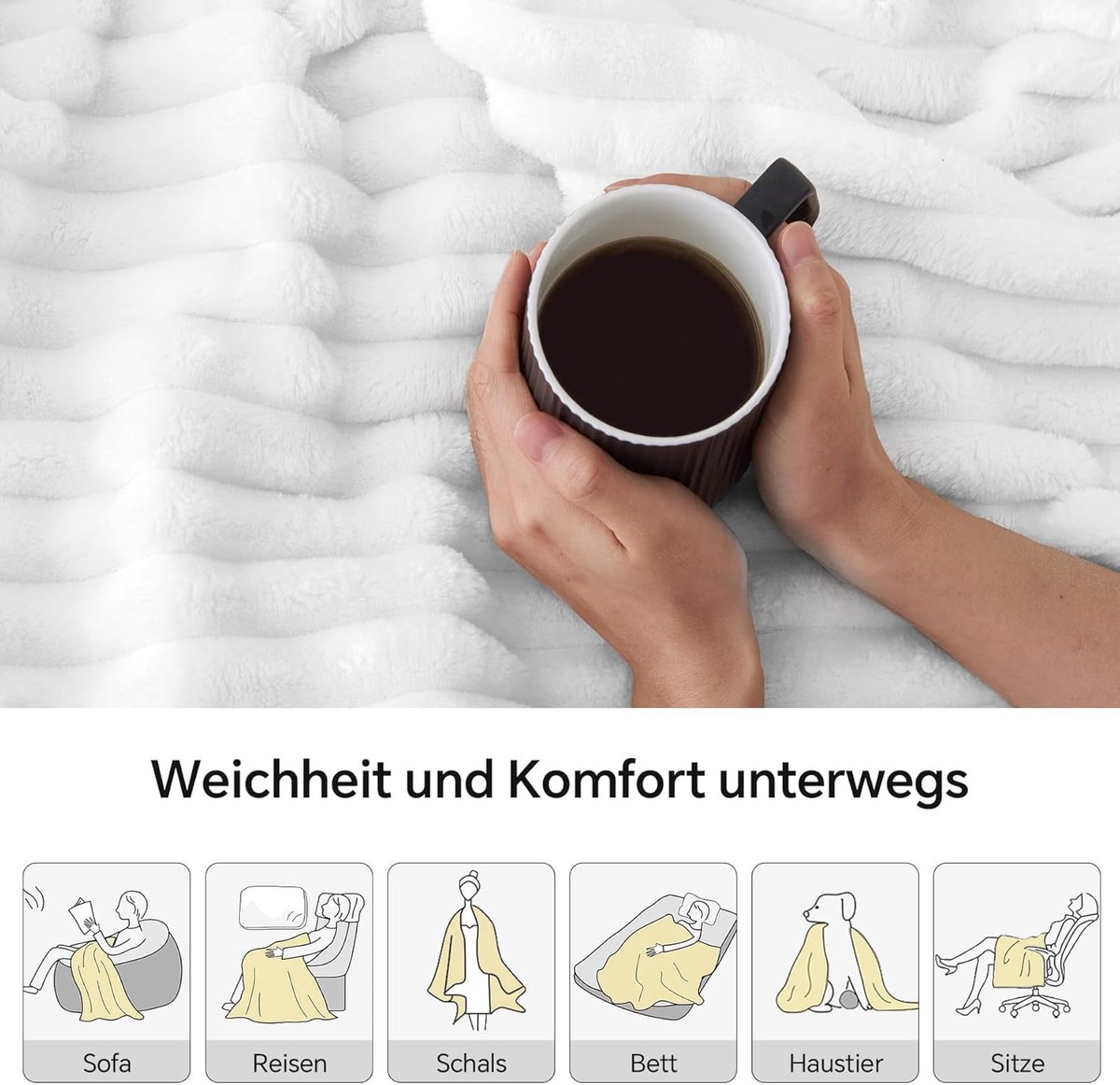 SnelShoppen - Luxe Gestreepte Flanellen Fleece Deken 150x200cm - Warm Witte Dekbed voor Bed en Sofa - Ideaal voor Thuis, Feest, en Camping