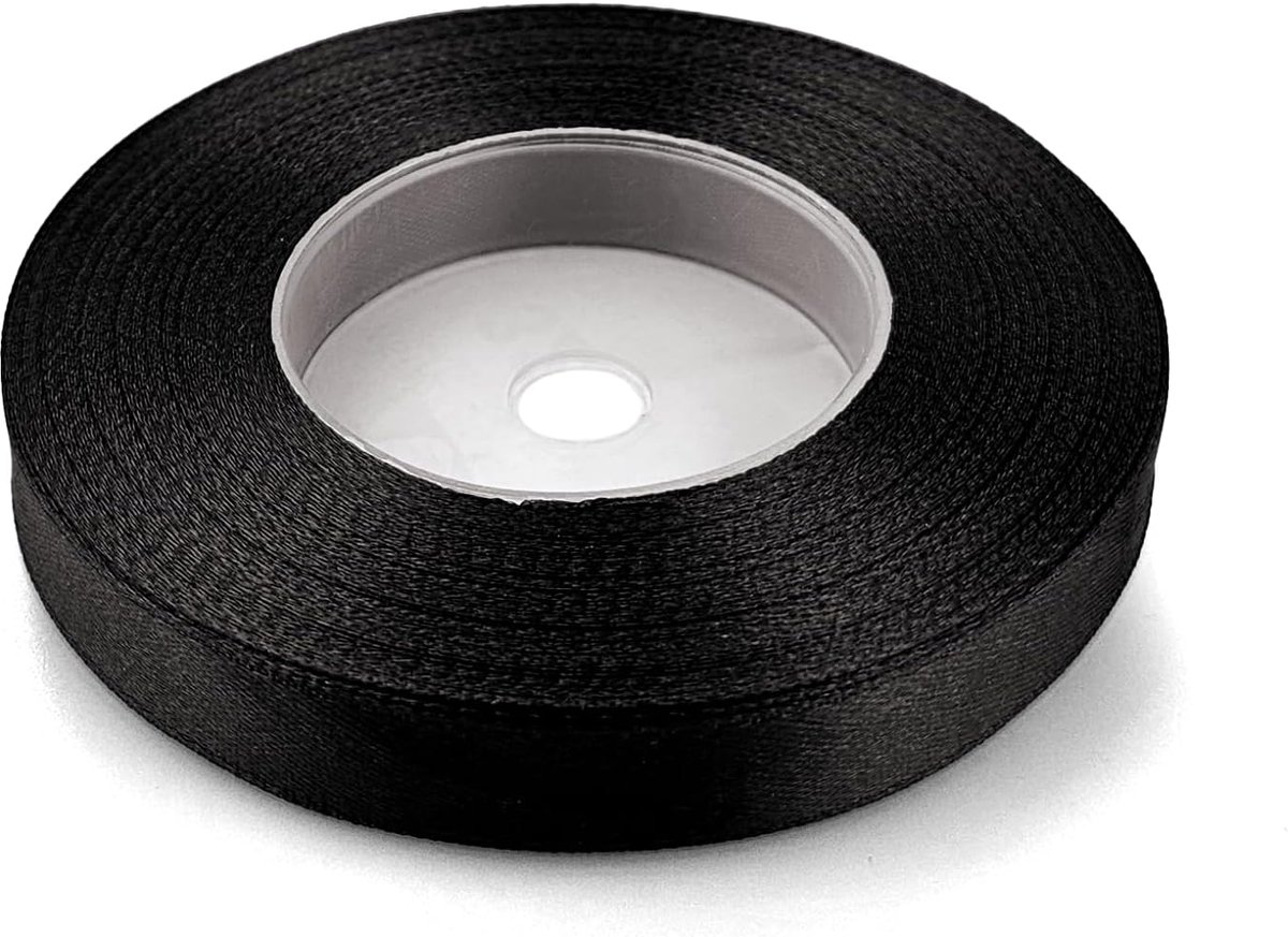 SnelShoppen - Satin Ribbon Zwart 12mm x 32m - Perfect voor Huwelijk, Verjaardag, Kerst, Feestdecoratie, Cadeauverpakking, Creatief Knutselen