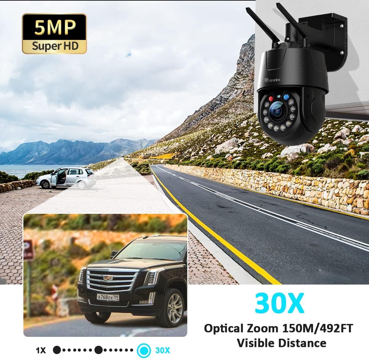 SnelShoppen - 5MP Buiten Surveillance Camera met 30x Optische Zoom, WiFi, HD Nachtzicht, 150m Bereik, PTZ Beveiligingscamera, Mensdetectie, Auto Track
