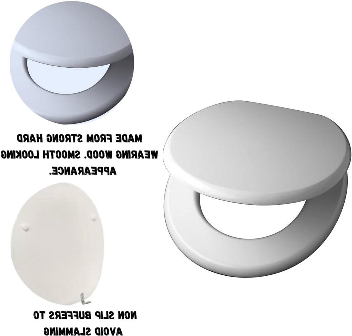 Toiletbril Hout - Zitje Ovaal - Badkamer Upgraden - Universele Pasvorm - 385 x 34 cm - Wit