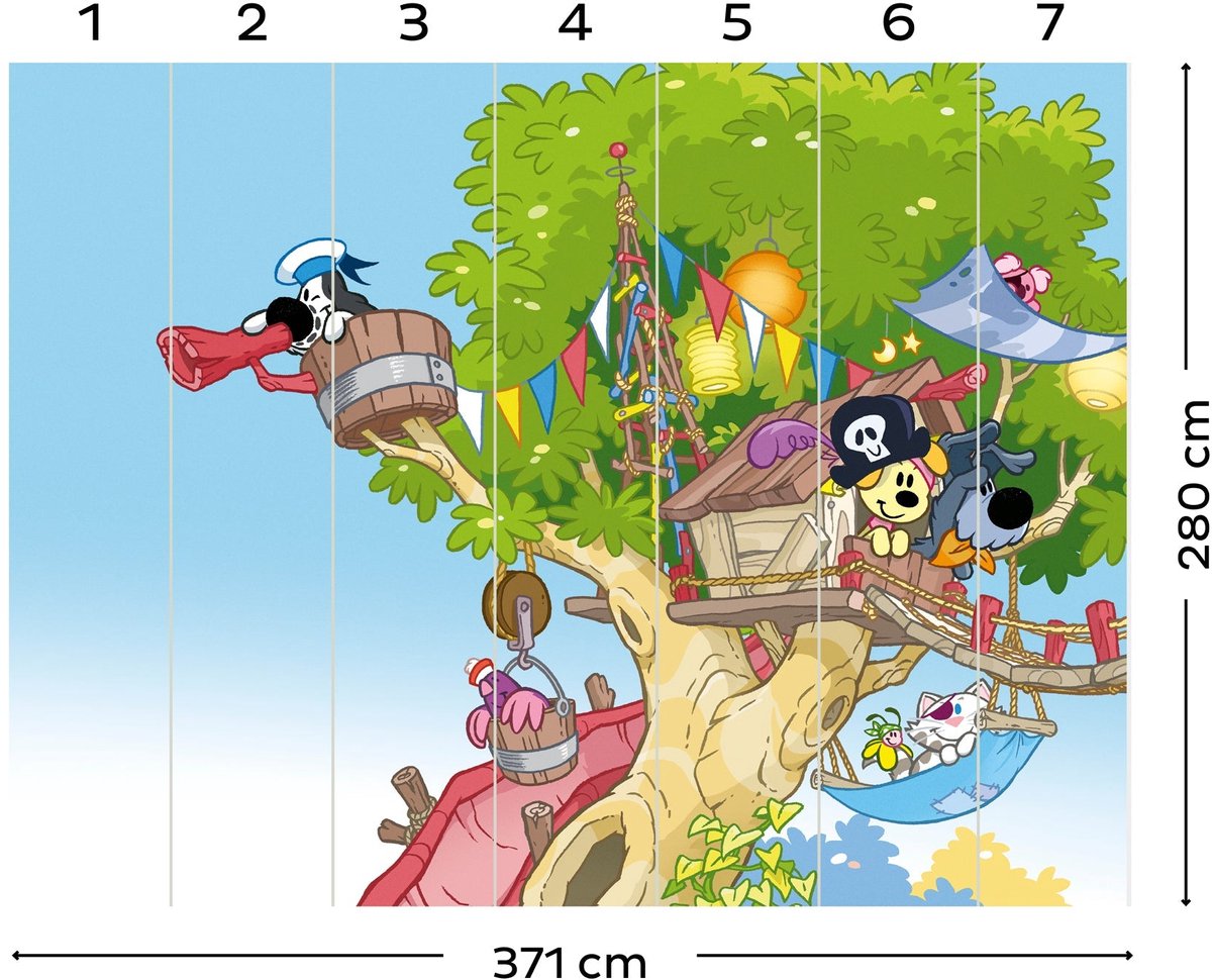 Woezel en Pip Woezel & Pip - Fotobehang Boomhut Blauw/Multikleur