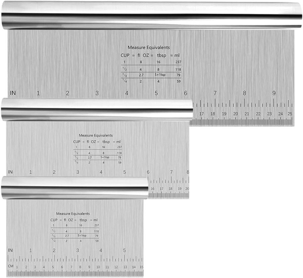 Thijox - 3 Gemaatste Deegschrapers 15/20/30Cm Roestvrij Staal Anti-Aanbak | Professionele Keukenhulpmiddelen Voor Deeg, Brood, Pizza En Precise Bakver