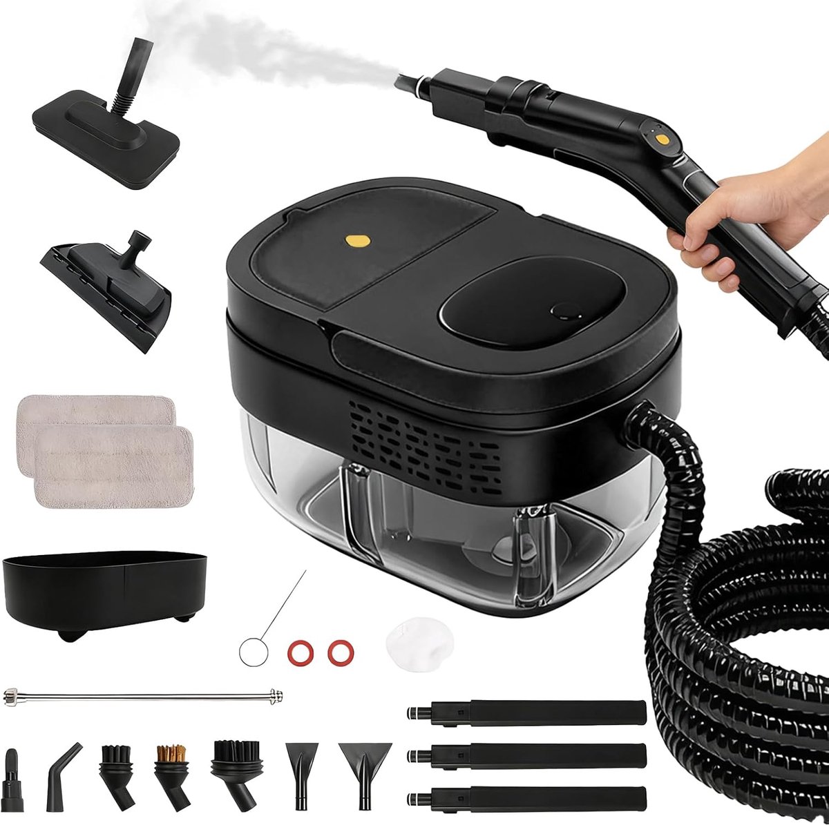 Thijox - Stoomreiniger 2500 W met 17 accessoires, 10 seconden opwarmtijd, 1,6 l watertank, 4 bar stoomdruk, draagbare stoomreiniger voor vloer, keuken