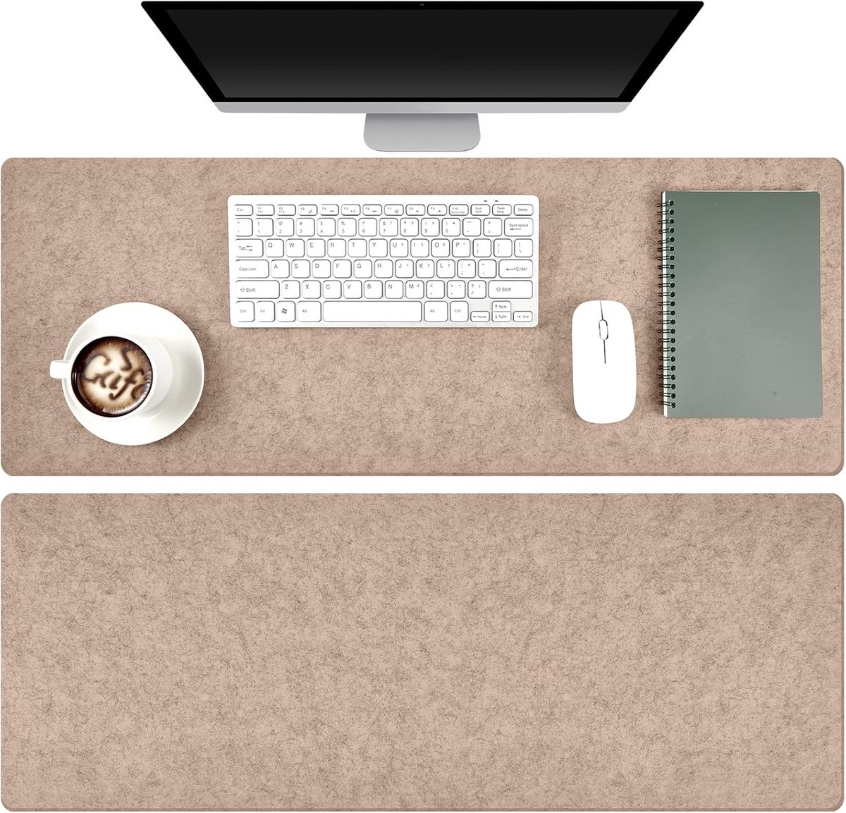 Thijox - 2-Pack Vilten Bureau-Onderleggers 80 x 30 Cm Antislip Muismat voor Laptop en Toetsenbord - Minimalistisch Khaki Kantooraccessoire