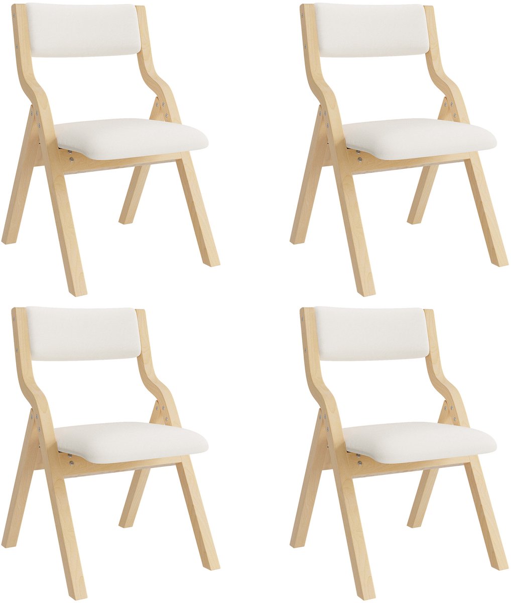 MEUNIQ klapbare eetkamerstoelen set van 4, beige stoel met houten frame en stoffen bekleding, opvouwbaar, volledig gemonteerd, voor eetkamer woonkamer of cafe