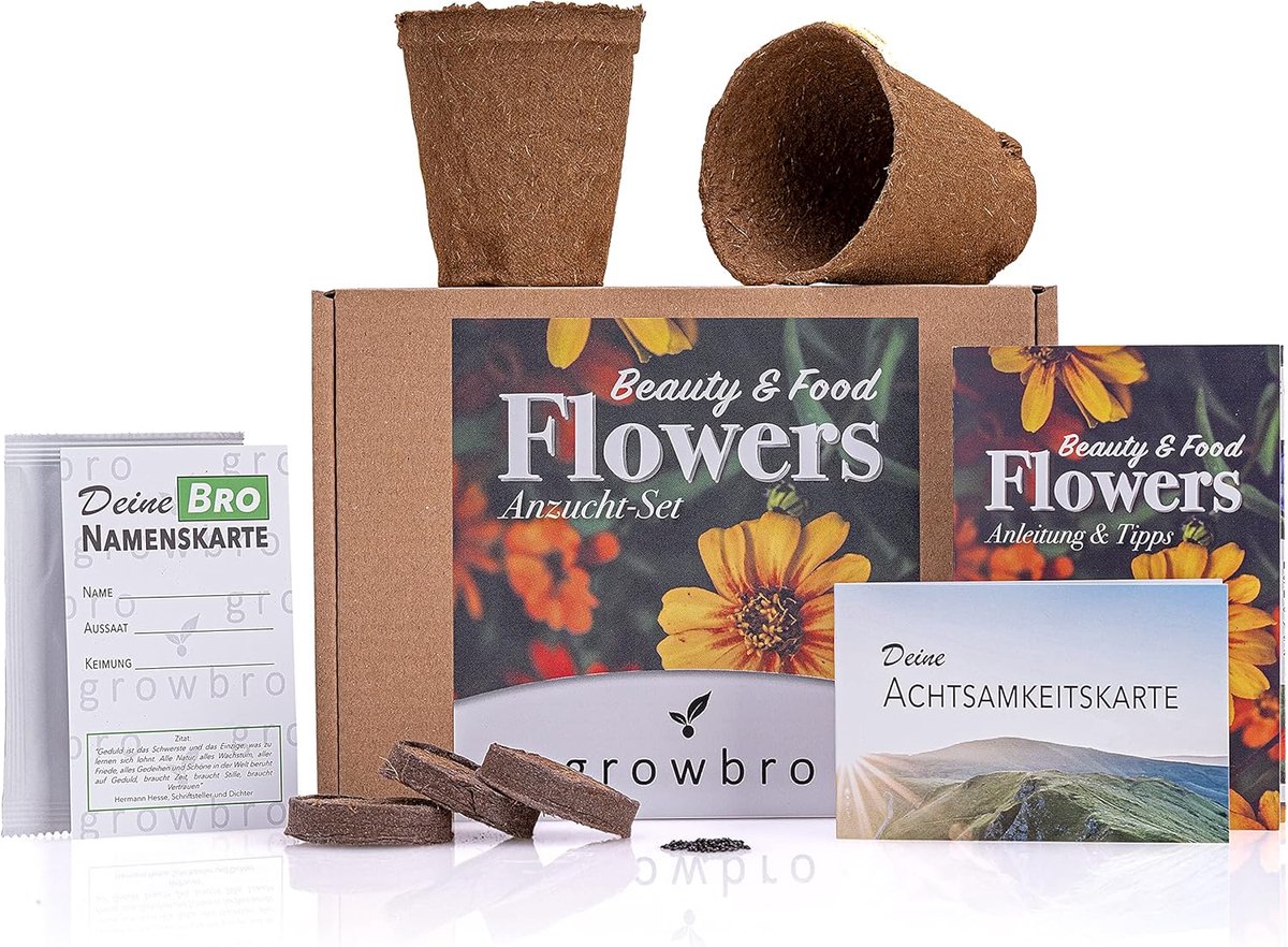 SnelShoppen - Flower Power - eetbare bloemen kweekset, zaadmix voor eetbare bloemen en bijenweide, inclusief biologische potten, potgrond, instructies