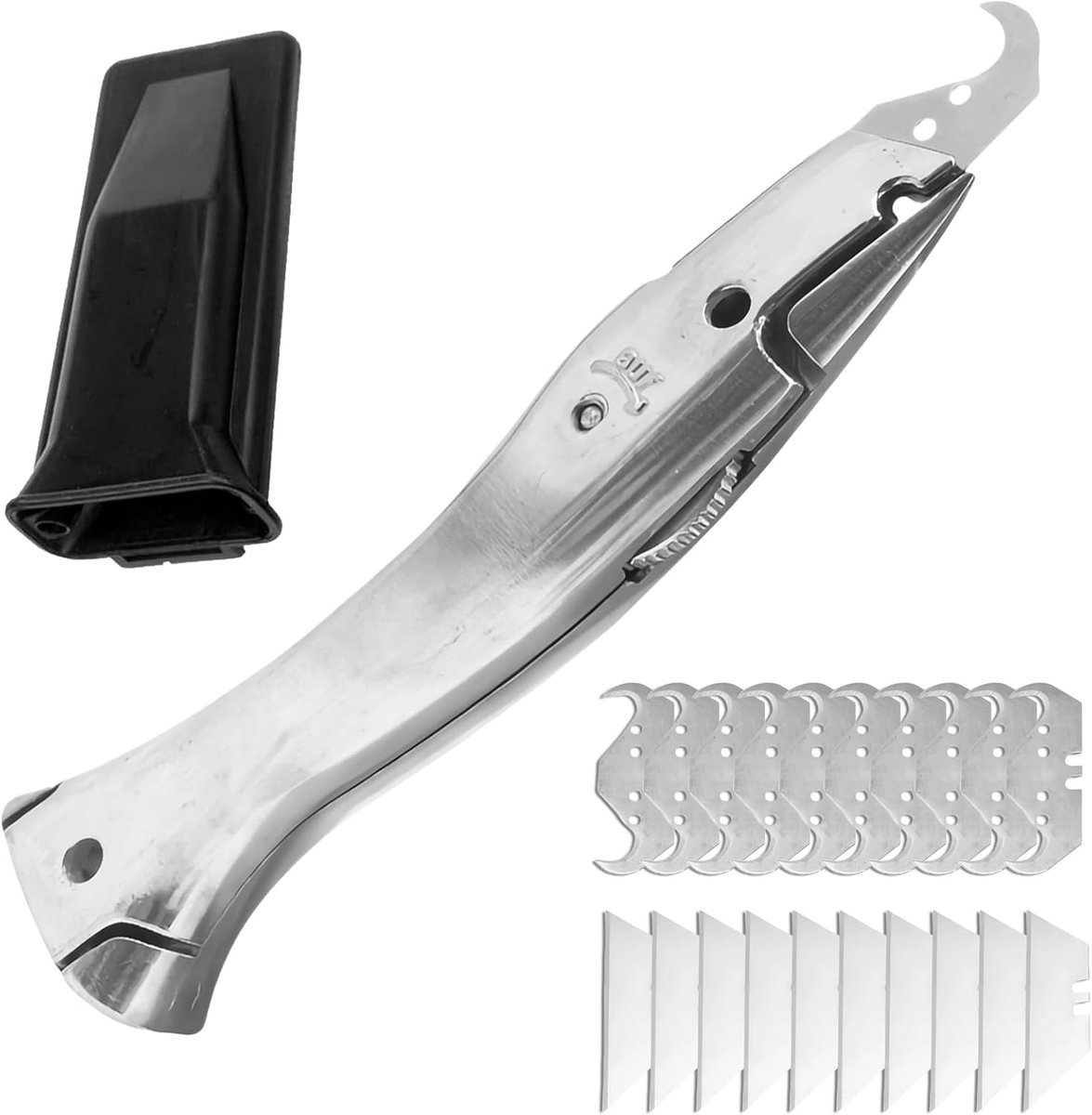 SnelShoppen - Hook Knife Set met Trapezoidale Bladen, Robuuste Carpet Knife, Hook Knife en Cutter Knife, 10 Trapezoidale Cleavers voor PVC Vloeren, Du