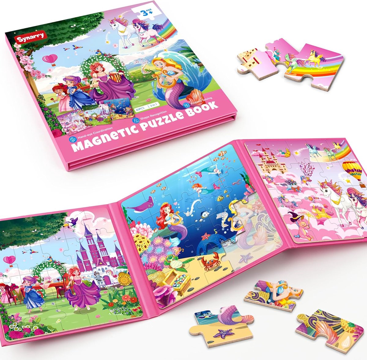 SnelShoppen - Unicorn Mermaid Prinses Magnetische Puzzels voor Peuters 3-5 Jaar, 20 Stuks Reis Puzzels voor Kinderen 4-6 Jaar, Activiteiten voor Auto