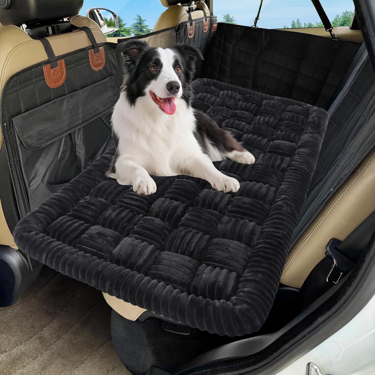 SnelShoppen - Car Bed Mat voor Honden, Antislip Achterbank Verlenging, Dierlijke Dekentje, Gestreepte Hond Bed voor SUV's, Sedans en Trucks, Kauwvaste