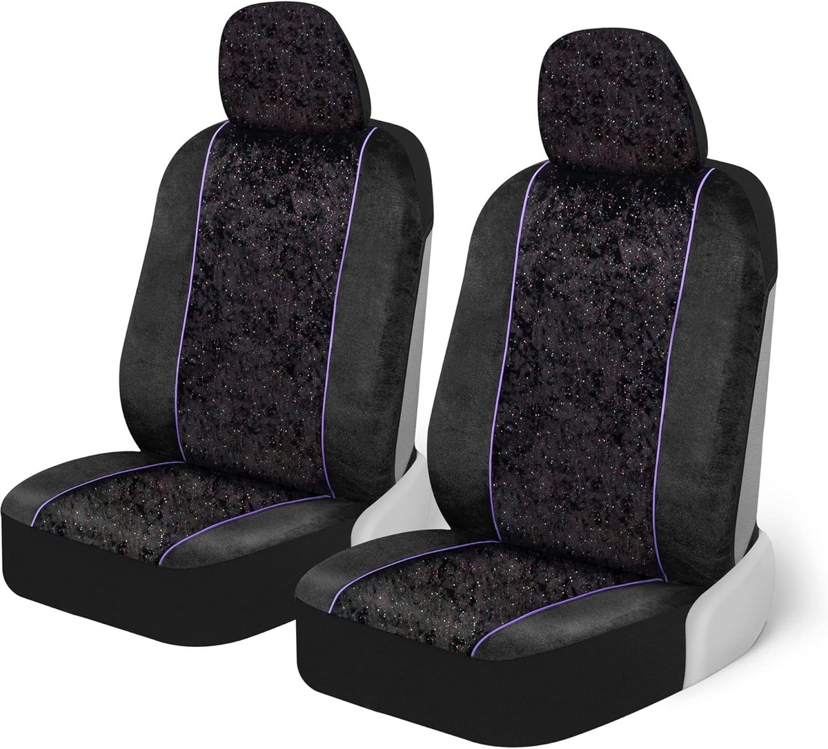 SnelShoppen - BDK Zwart Stardust Autostoelhoezen Voor Voorstoelen, Set van 2, Glitterpatroon, Sideless Ontwerp voor Eenvoudige Installatie, Geschikt v