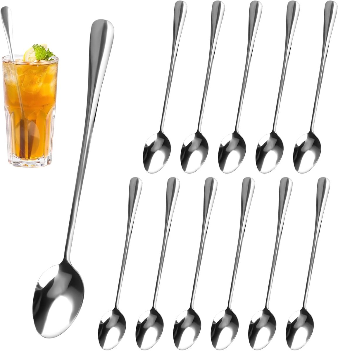 SnelShoppen - 12-delige Latte Macchiato Lepel Set - Lange RVS Lepels voor Cocktails, Desserts, IJs, Milkshakes en Iced Tea - 19.5x3cm - Perfect voor F