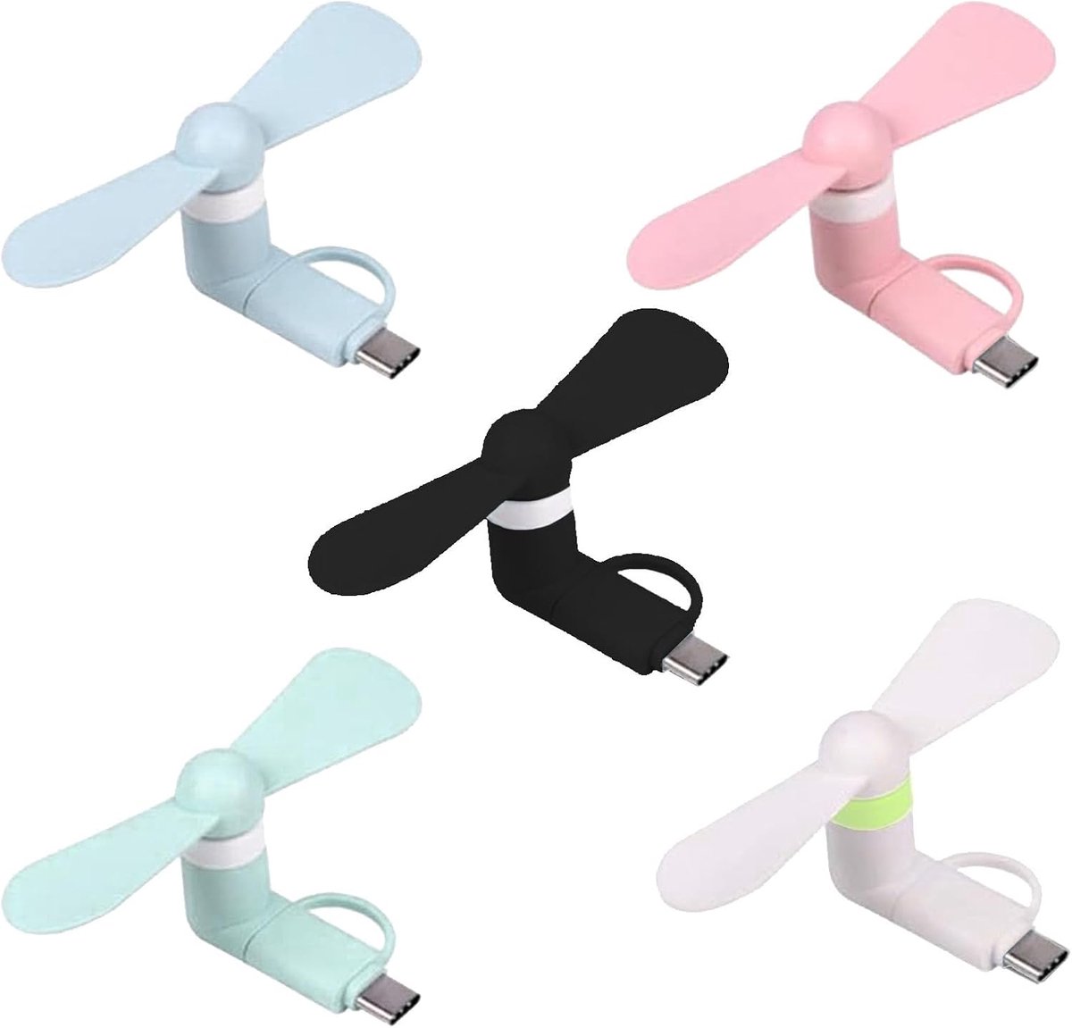 SnelShoppen - Mini USB Fan Type C 5 Stuks Mobiele Telefoon Ventilator 2 in 1 Voor Android Telefoons - Lichtgewicht en Veilig, Perfect Voor Camping en