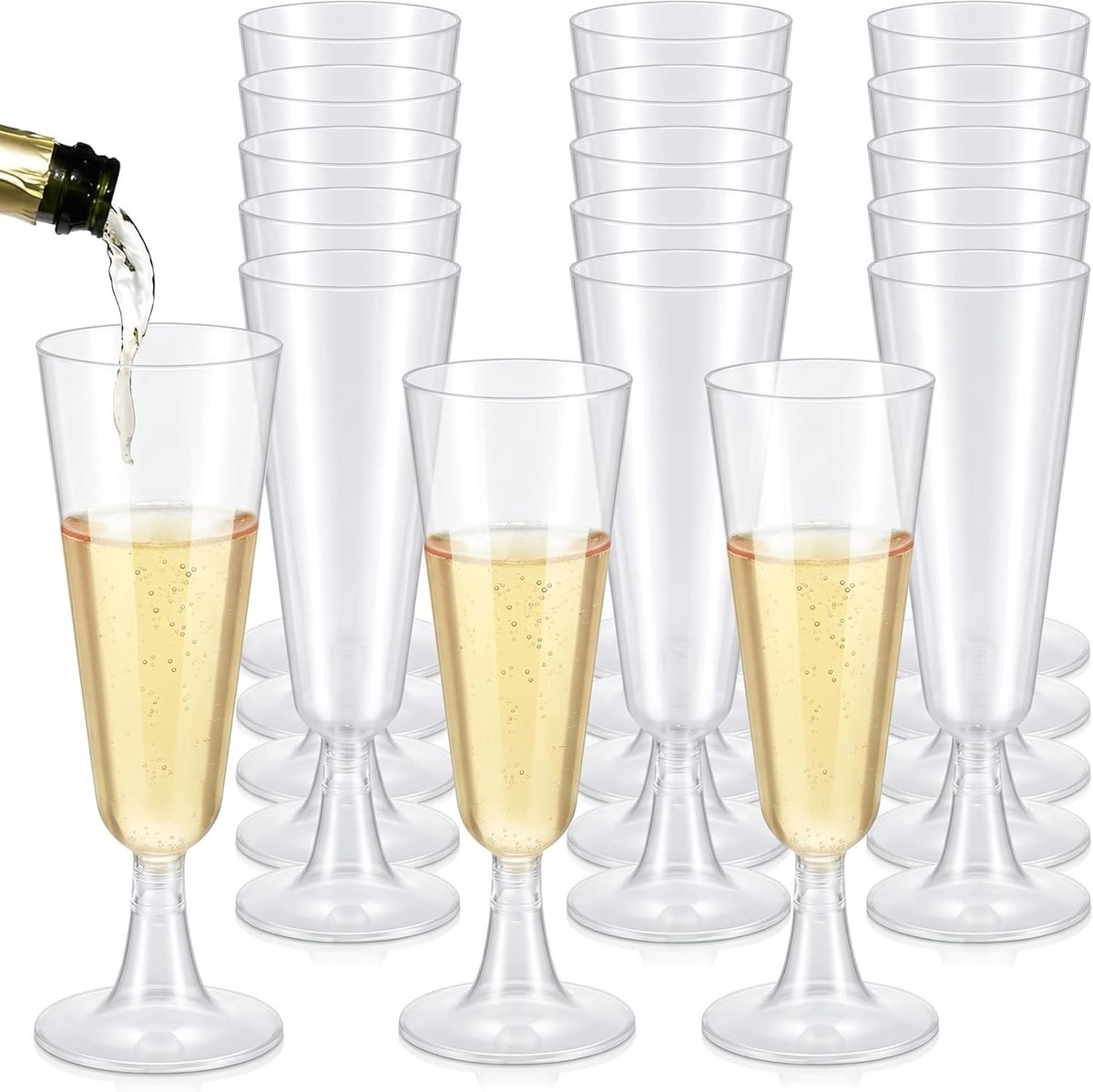 SnelShoppen - Plastic Champagneglazen Set van 20, Herbruikbare 160 ml Transparante Glazen voor Bruiloft, Verjaardag, Picknick, Feest, Mimosas