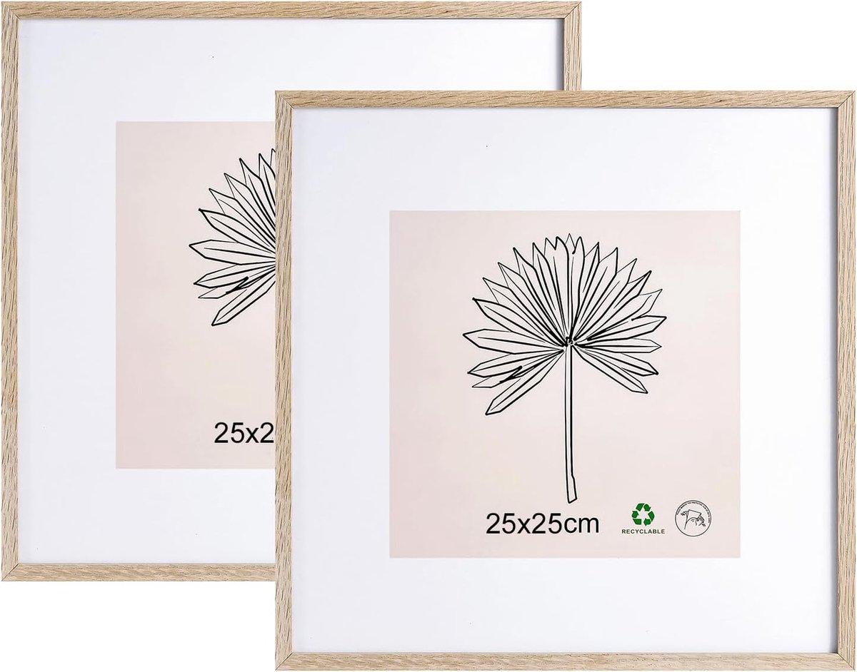 SnelShoppen - Set van 2 Houten Fotolijsten 25 x 25 cm met Mount en Acrylglas - Verticaal en Horizontaal Hangend - Perfect voor Foto's, Posters en Puzz