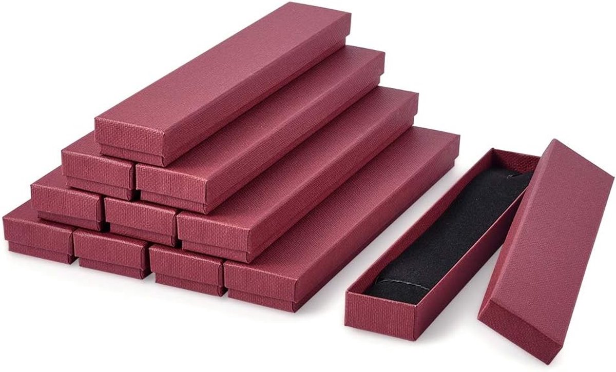 SnelShoppen - 12Pcs Lange Rechthoekige Zwarte Kartonnen Cadeau Dozen voor Sieraden, Met Deksel, Voor Armbanden en Halskettingen, 21x4x2cm, Duurzaam en