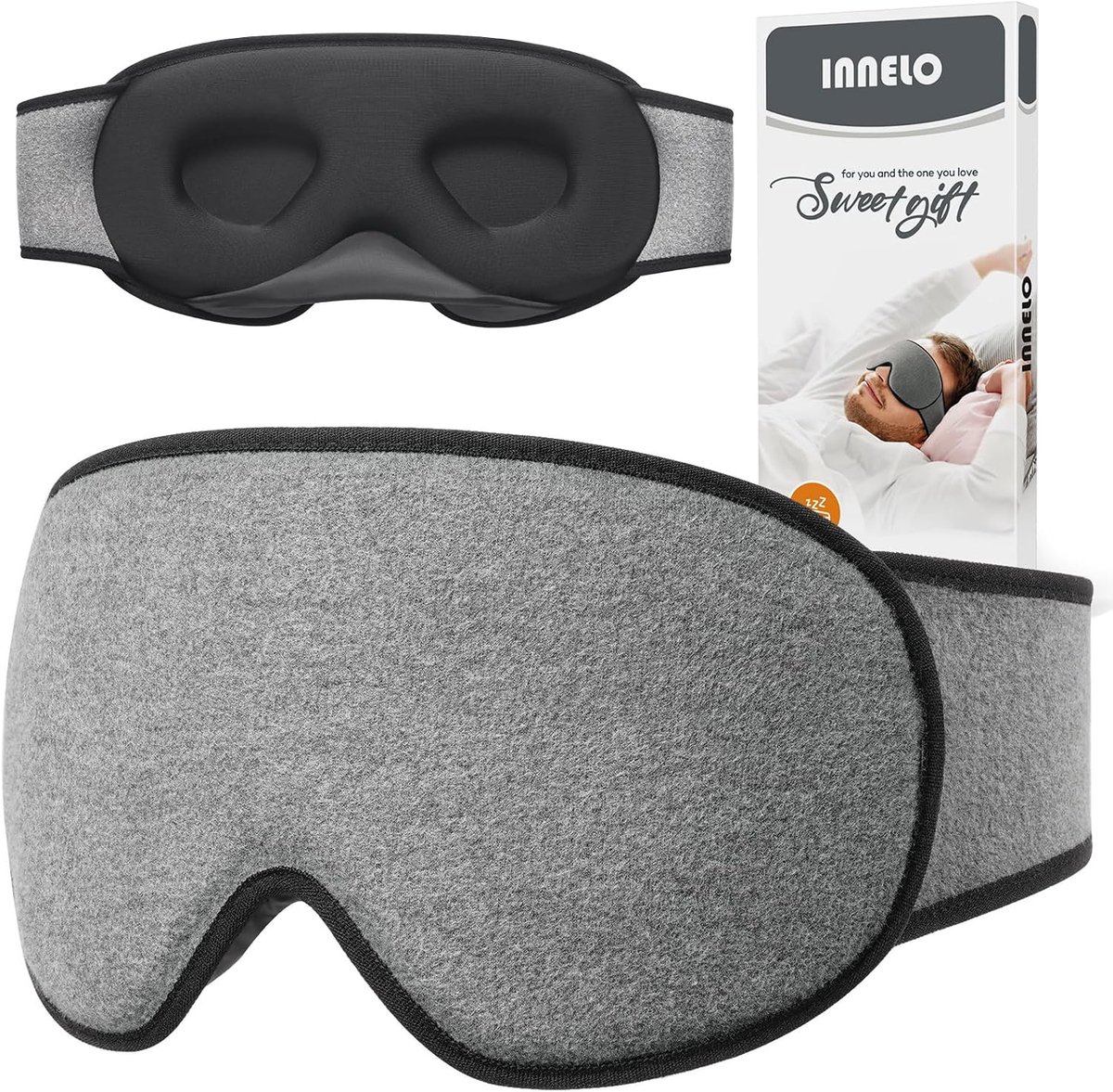 SnelShoppen - Ultra Comfortabel 3D Sleeping Mask voor Zijslapers, Lichtblokkering en Geluidsbescherming, Zacht en Ademend, Unisex, Grijs