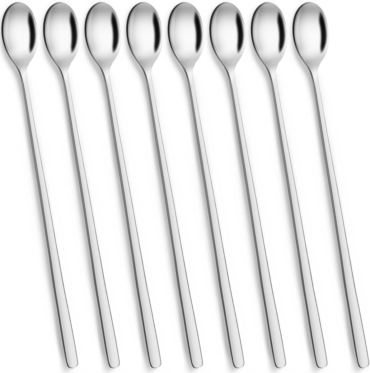 SnelShoppen - Latte Lepels Set van 8, Lange Handgreep Theelepels, RVS Koffielepels voor Iced Coffee, Dessert, Thee, Sundae, Milkshake, IJs, Koele Dran