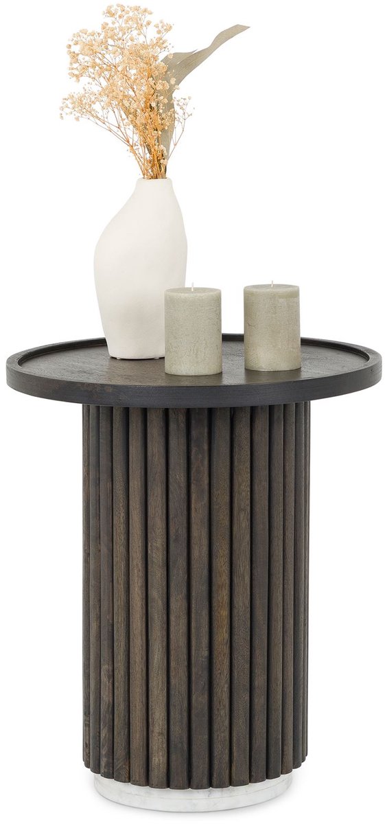 SARDA ronde salontafel van massief mangohout - bruin/wit