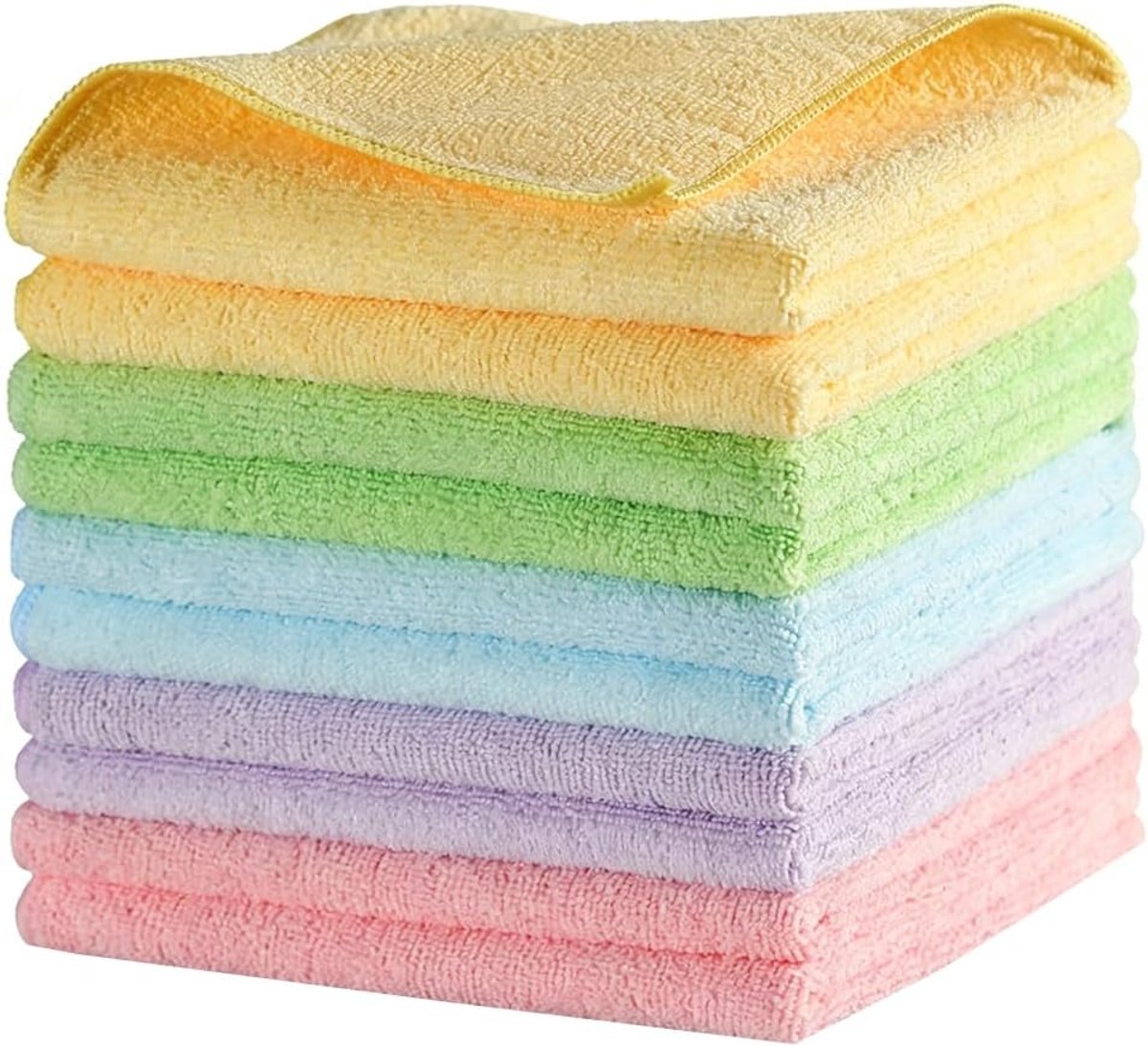 SnelShoppen - Premium Washandjes Set van 10 - Zachte Bamboevezel Handdoeken 25x25 cm - Absorberend en Wasbaar - Gastendoekjes in 5 Kleuren (Paars, Gee