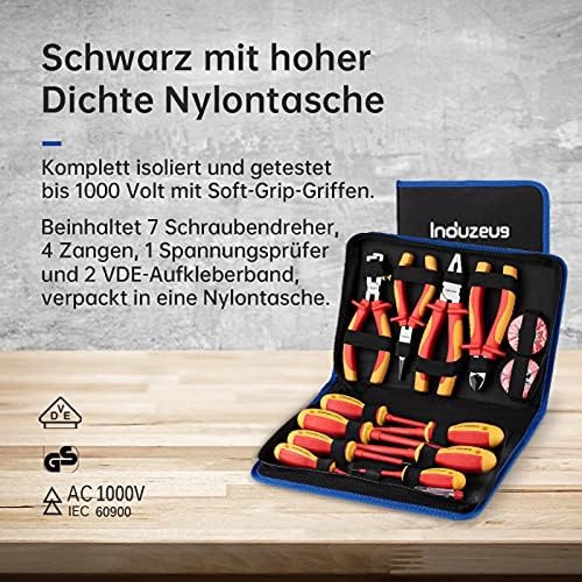 Thijox - 14-delige VDE-geïsoleerde gereedschapsset voor elektriciens, inclusief VDE-tangen en schroevendraaiers, getest tot 10.000 Volt voor veilig mo