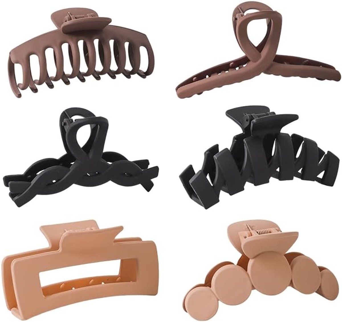 SnelShoppen - Pack van 6 Grote Haarclips voor Vrouwen, Modieuze Haarclips voor Dikke en Dunne Haartypes, Sterke Grip, Neutrale Kleuren voor Feest, Kan