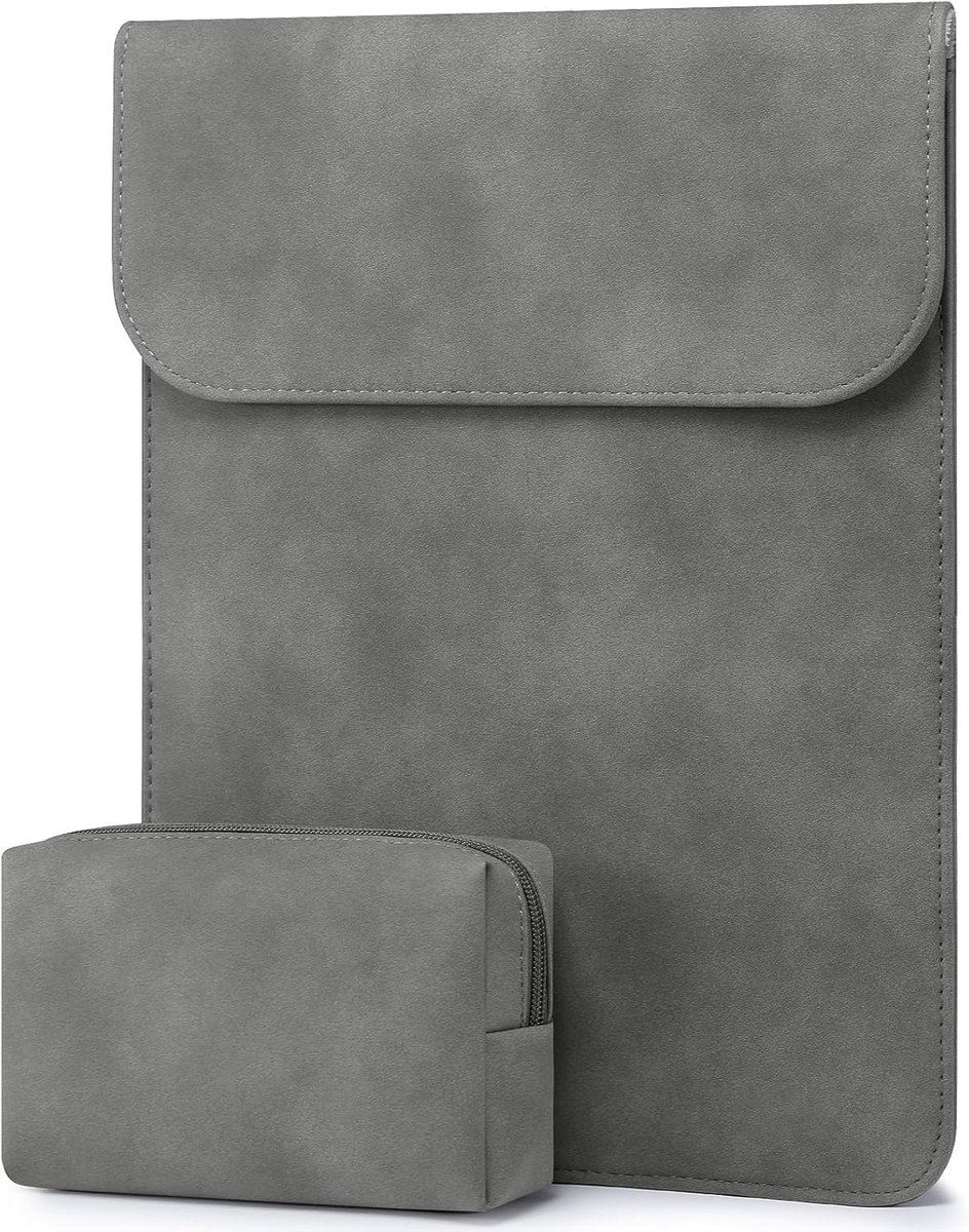 SnelShoppen - Laptop Sleeve 13.3-14 Inch voor MacBook Pro/Air, Surface Laptop, HP Envy - Donkergrijs Faux Leer - Bescherming, Slank Design, Ideaal voo