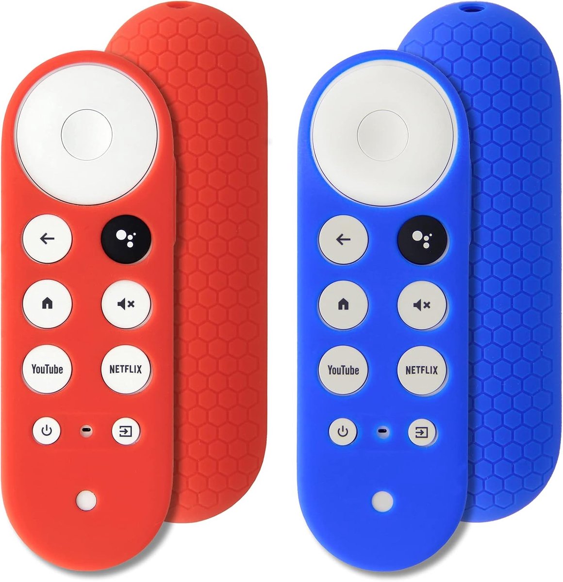 SnelShoppen - 2 Pack Beschermhoezen voor Chromecast met Google TV Afstandsbediening, Antislip Silicone Hoesje 2020, Blauw & Rood, Schokbestendig, Scra