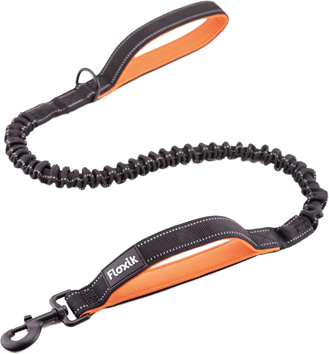 SnelShoppen - Hondenlijn Elastisch 120 cm Premium Bungee Leash met Korte Handleiding in Diverse Maten (1 m / 1.2 m / 1.5 m) | Zwart/Oranje & Reflecter