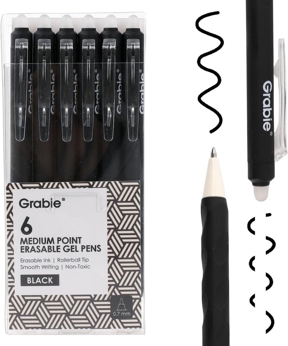 Thijox - 6 Stuks Zwarte Uitwisbare Gelpennen - Professionele Klikpennen 0.7mm voor Werk & School - Foutloos Schrijven, Soepel Schrijvend, Ideaal voor