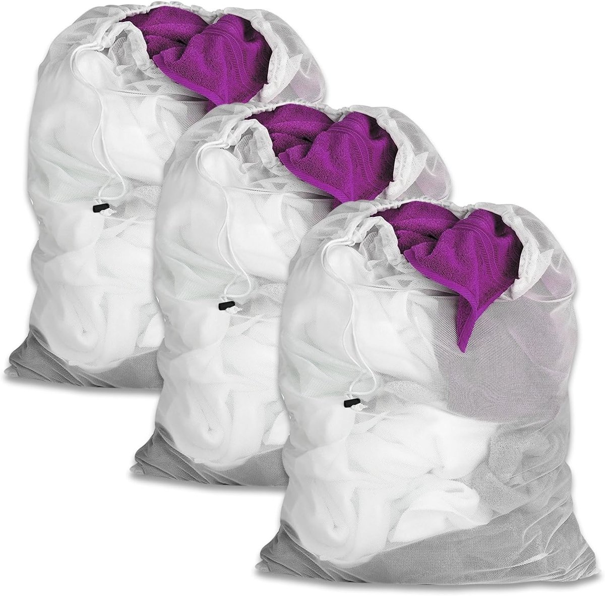 SnelShoppen - Large 3 Pack XXL 60 x 90 cm Wasnet voor Wasmachine met Trekkoord, Waszak voor Kleding, Gordijnen, Jassen, Handdoeken en Tapijten