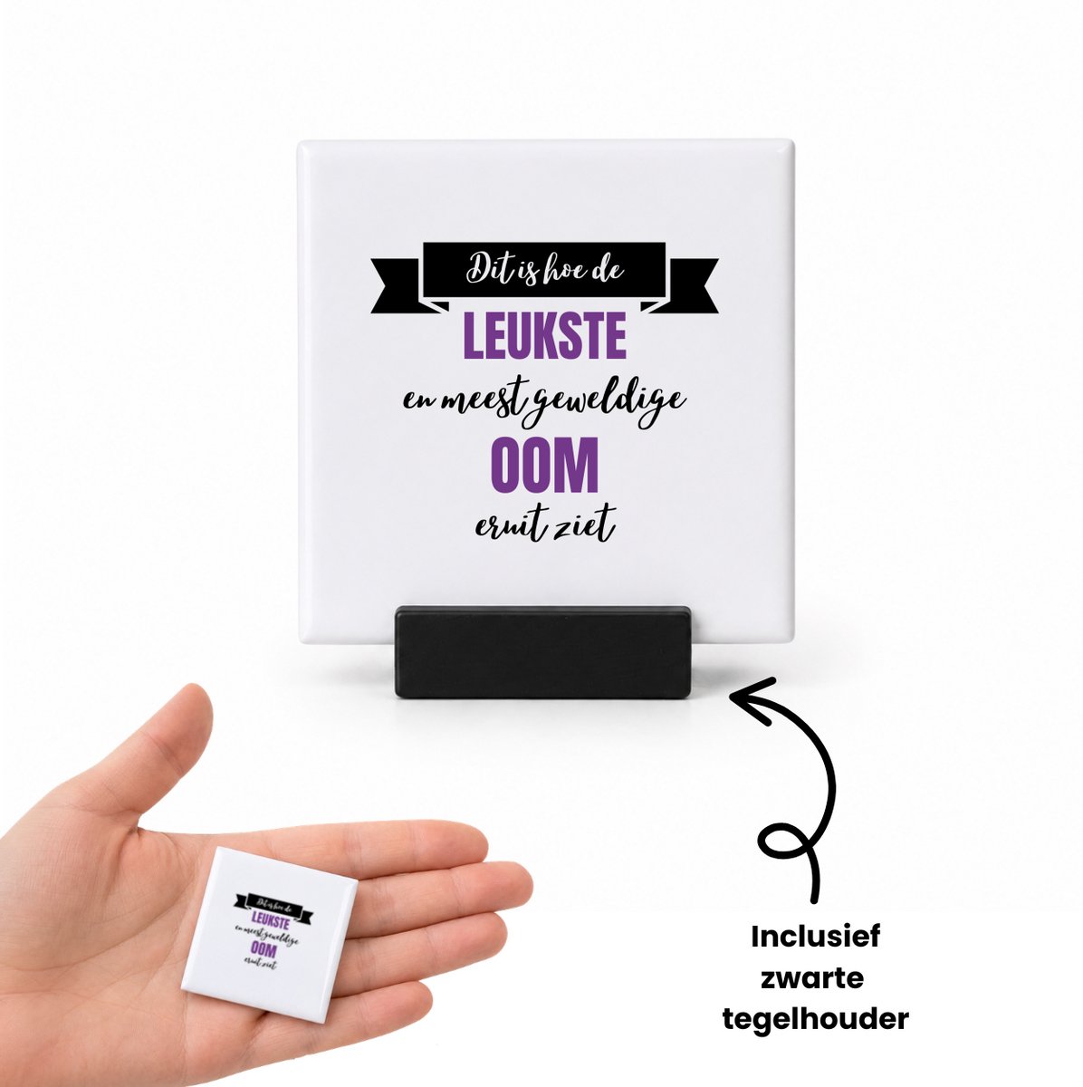 Hacebo Meest geweldige oom tegeltje met tegelhouder - Oom - beste oom - tegeltjes met tekst - verjaardagscadeau - cadeau voor oom - kado - gift - spreuktegels - 4.8x4.8 CM Wit