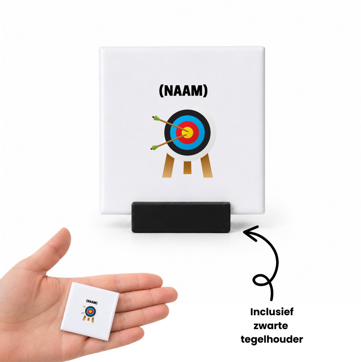Hacebo Dartbord met eigen naam tegeltje met tegelhouder - Dartbord - mensen die houden van darten - tegeltjes met tekst - gepersonaliseerde - sport - darters - verjaardagscadeau - kado - gift - geschenk - verrassing - spreuktegels - 4.8x4.8 CM Wit