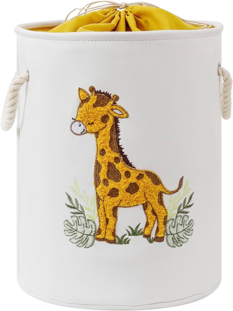 SnelShoppen - Kids Laundry Hamper - Gele Kinderwasmand - Babywasmand - Speelgoedopslag - Opbergmand Met Trekkoord - Duurzaam Linnen - Perfect Voor Kin