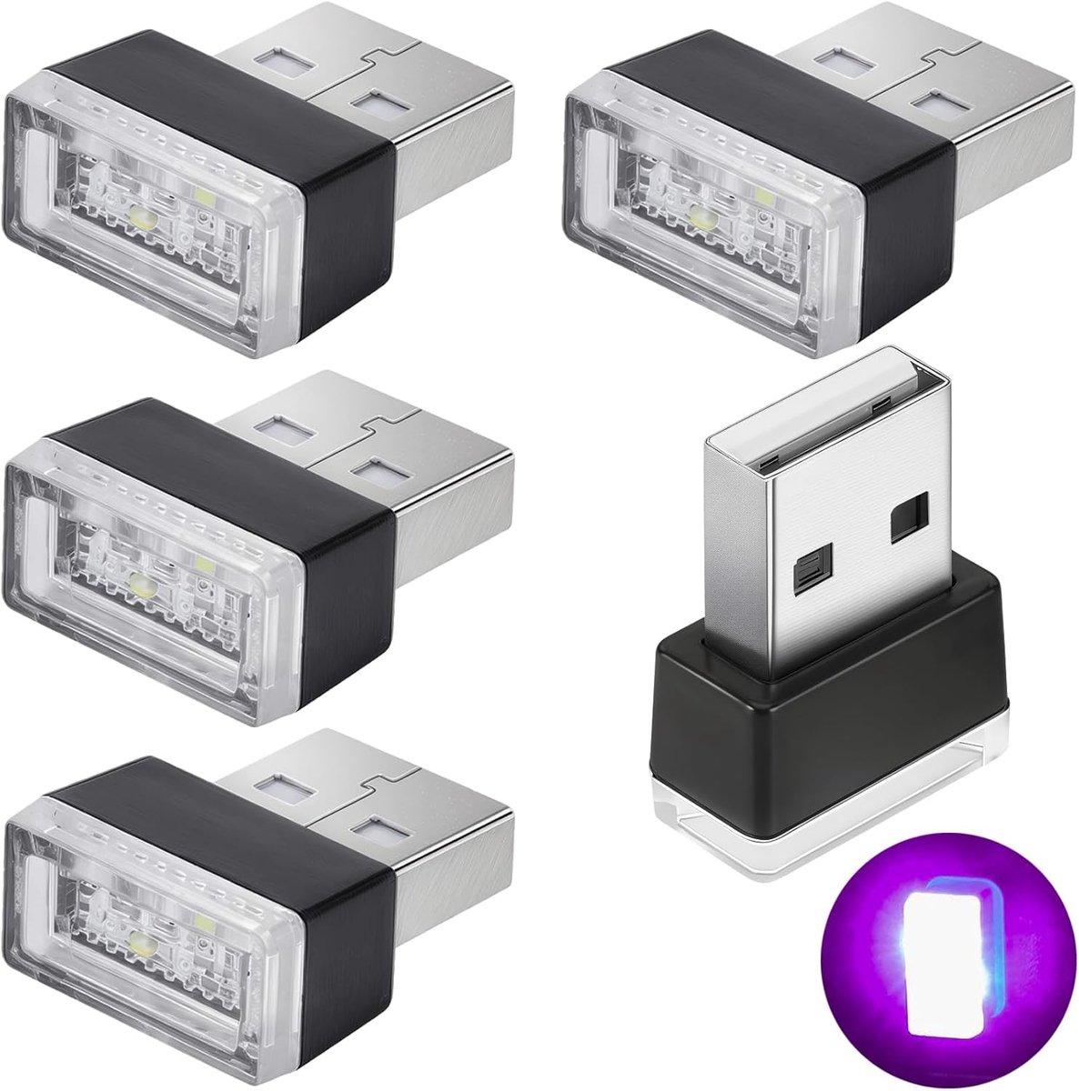 SnelShoppen - USB Monochrome Auto Interieur Sfeerverlichting - 5 Stuks Roze LED Verlichting Kit voor Auto, Computer, Laptop, Mini 5V Ambient Lighting